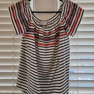 THML off the shoulder striped embroidered tee